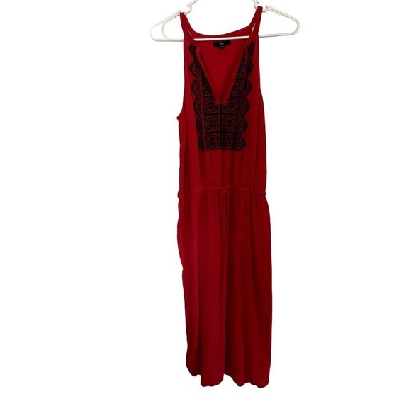 Gap red rayon sleeveless summer dress sundress midi style v-neck comfortable - Picture 1 of 4